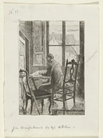 Portret van Jan Weissenbruch in zijn atelier