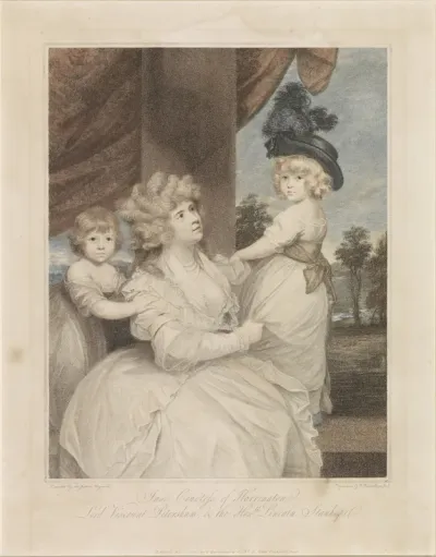 Portret van Jane Stanhope met haar twee kinderen