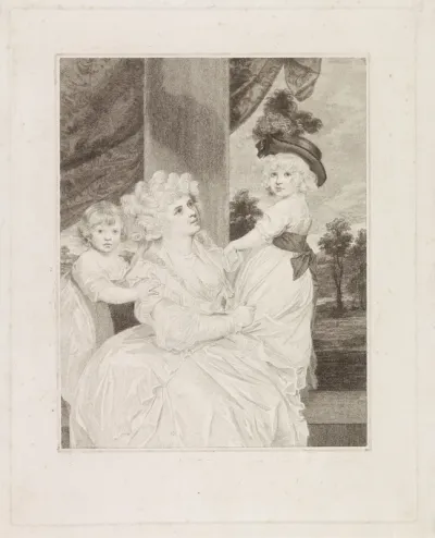Portret van Jane Stanhope met haar twee kinderen