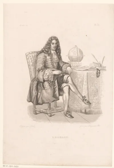 Portret van Jean-François Regnard aan een tafel