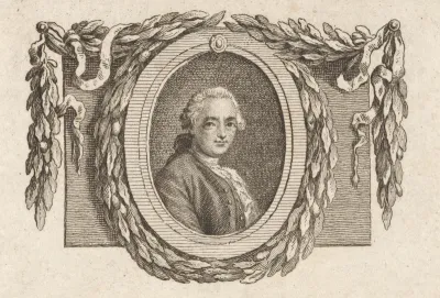 Portret van Jean-Jacques Rousseau, omringd met een lauwerkrans