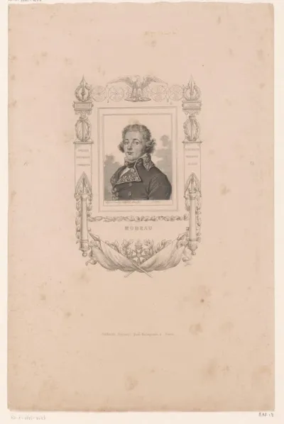 Portret van Jean Victor Marie Moreau in een versierde cartouche