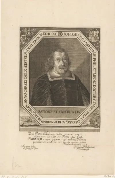 Portret van Johann Georg Fabricius met emblemata
