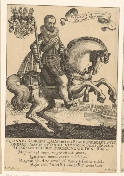 Portret van Johann George van Brandenburg te paard