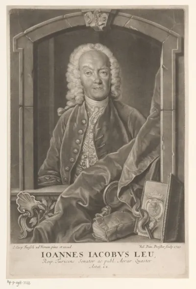 Portret van Johann Jacob Leu op 60-jarige leeftijd