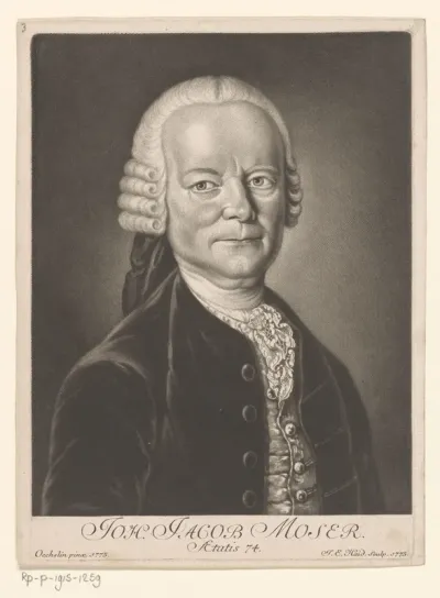 Portret van Johann Jakob Moser op 74-jarige leeftijd