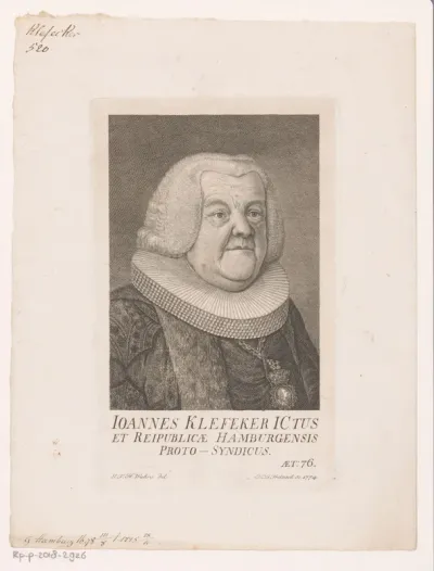 Portret van Johann Klefeker op 76-jarige leeftijd