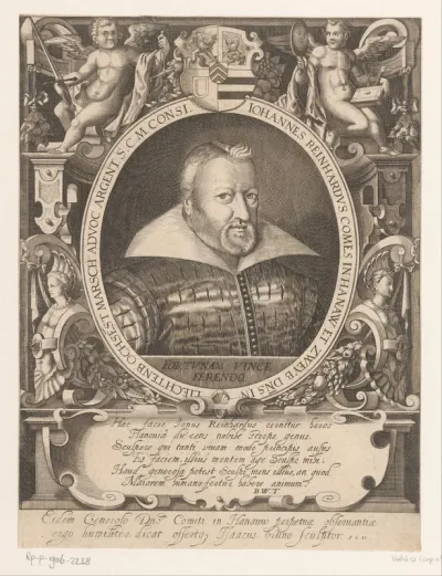 Portret van Johann Reinhard Graf von Hanau in decoratieve omlijsting