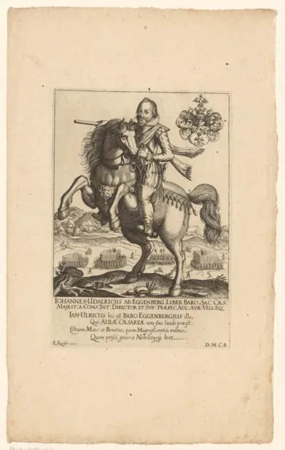 Portret van Johann Ulrich von Eggenberg te paard
