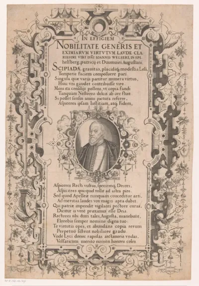 Portret van Johann Welser met ornamentale rand