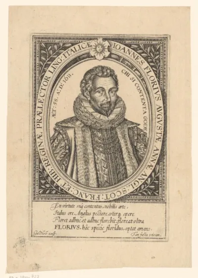 Portret van John Florio op 58-jarige leeftijd
