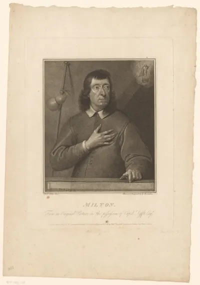Portret van John Milton met pelgrimsstaf