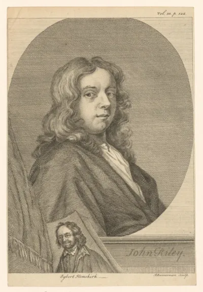 Portret van John Riley met een kleiner portret van Egbert van Heemskerck