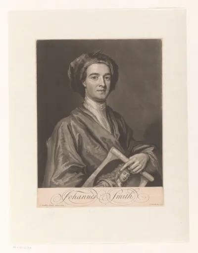 Portret van John Smith met een portret van Gottfried Kneller