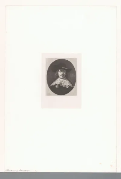 Portret van jonge man met hoed en kanten kraag