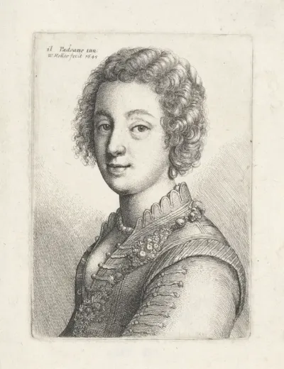 Portret van jonge vrouw met kort krullend haar