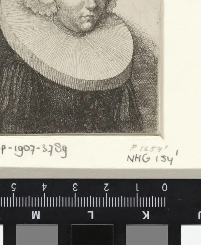 Portret van jonge vrouw met plooikraag