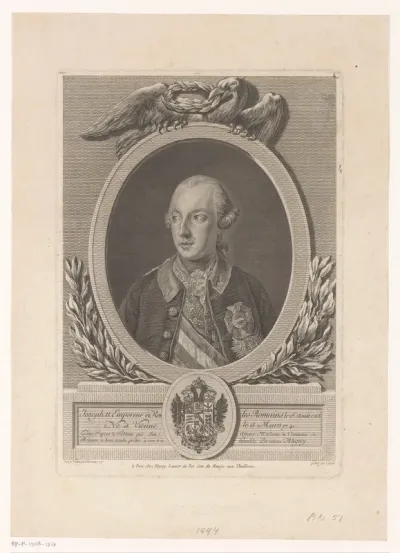 Portret van Jozef II in een ovale lijst met een adelaar