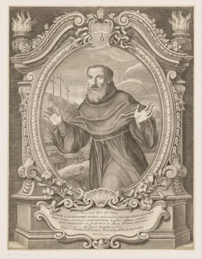 Portret van Jozef van Cupertino in versierde lijst