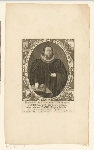 Portret van Justus Daniel Hering met emblemata
