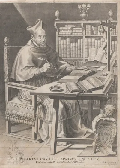 Portret van kardinaal Roberto Bellarmino aan zijn schrijftafel