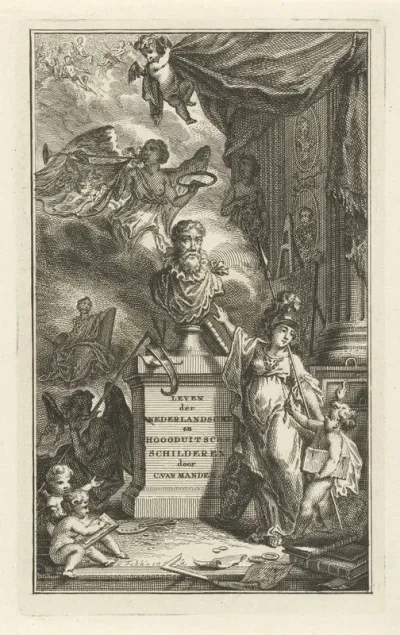 Portret van Karel van Mander door putto geëerd