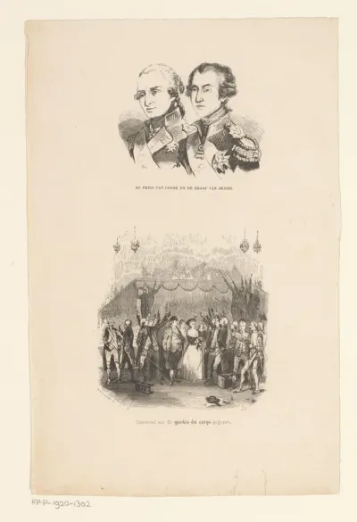 Portret van Karel X en Lodewijk XVIII en een feest ter ere van Napoleon