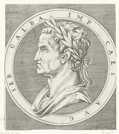 Portret van keizer Galba met lauwerkrans in ronde omlijsiting