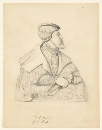 Portret van keizer Karel V naar een sculptuur in albast