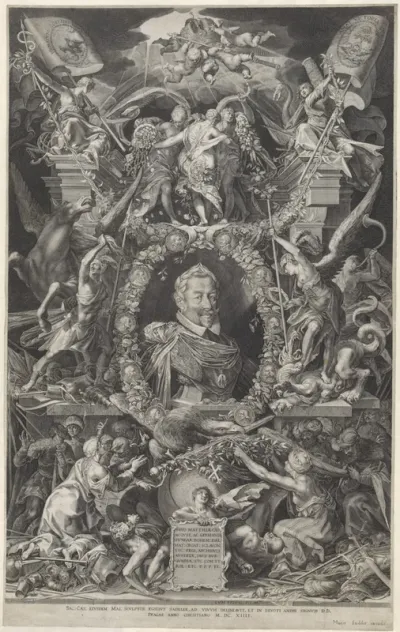 Portret van keizer Matthias in allegorische omlijsting
