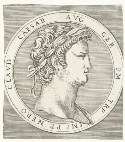 Portret van keizer Nero met lauwerkrans in ronde omlijisting