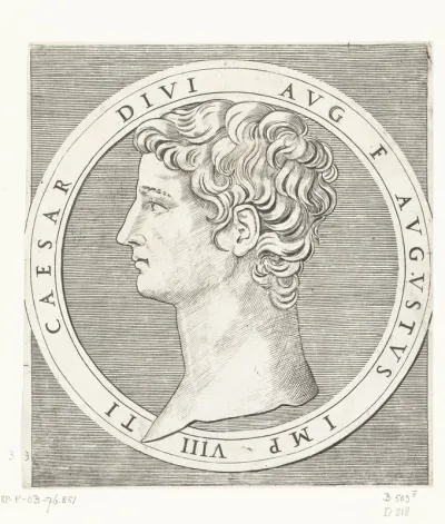 Portret van keizer Tiberius in ronde omlijsting