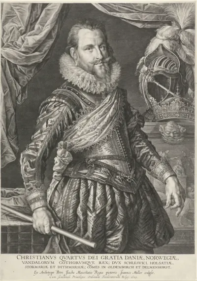 Portret van koning Christiaan IV van Denemarken en Noorwegen