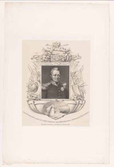 Portret van Koning Willem I in ornamentlijst