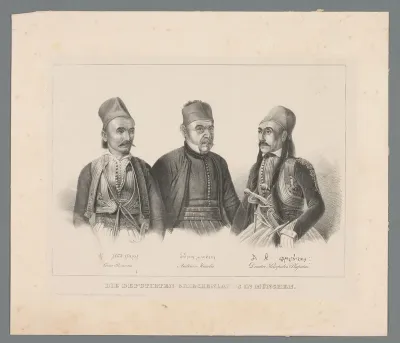 Portret van Kostas Botsaris, Andreas Vokos Miaoulis en Dimitris Plapoutas