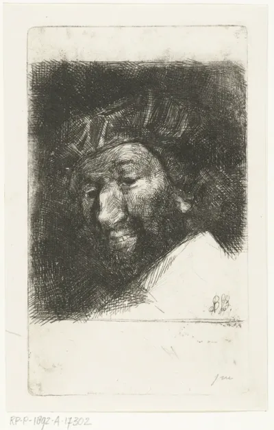 Portret van lachende man met baard en muts