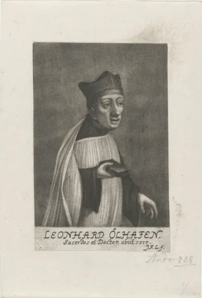 Portret van Leonhard Olhafen met een boek