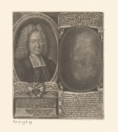 Portret van Leonhard Raymund Kadensky op 36-jarige leeftijd met rechts zijn blaassteen