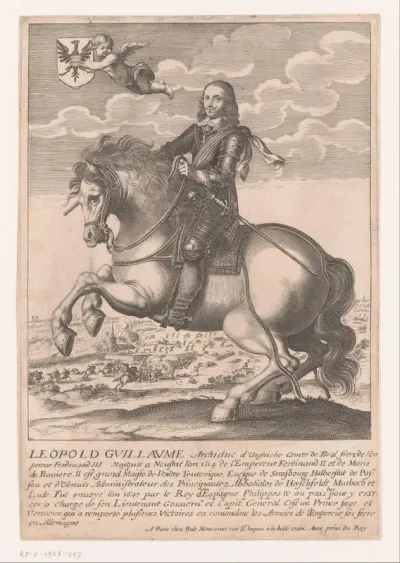 Portret van Leopold Willem van Oostenrijk te paard
