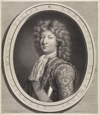 Portret van Lodewijk, Dauphin van Frankrijk, met borstkuras en rijkgeborduurde mouwen met florale motieven