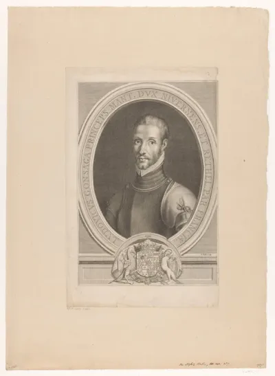 Portret van Lodewijk Gonzaga, hertog van Nevers en Rethel in een ovale lijst