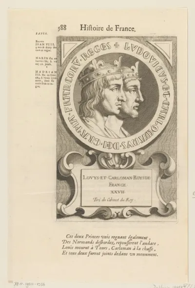 Portret van Lodewijk III, koning van Frankrijk en Karloman, koning der Franken