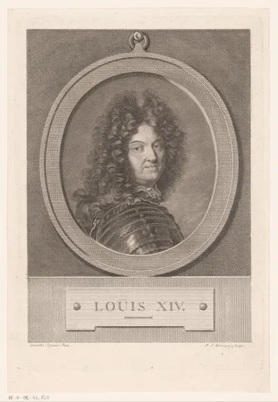 Portret van Lodewijk XIV in een medaillon