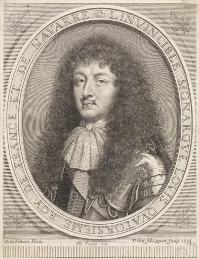 Portret van Lodewijk XIV, koning van Frankrijk, met geknoopte kanten halsdoek