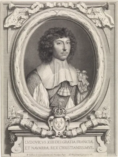 Portret van Lodewijk XIV, koning van Frankrijk, met gestrikte linten op de schouder
