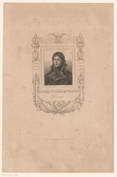 Portret van Louis-Charles-Antoine Desaix in een versierde cartouche