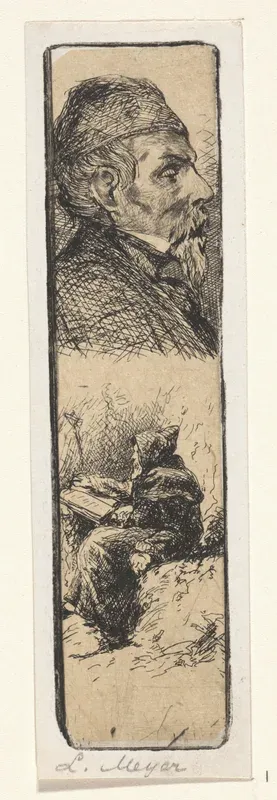 Portret van Louis Meijer en weergave van een kluizenaar