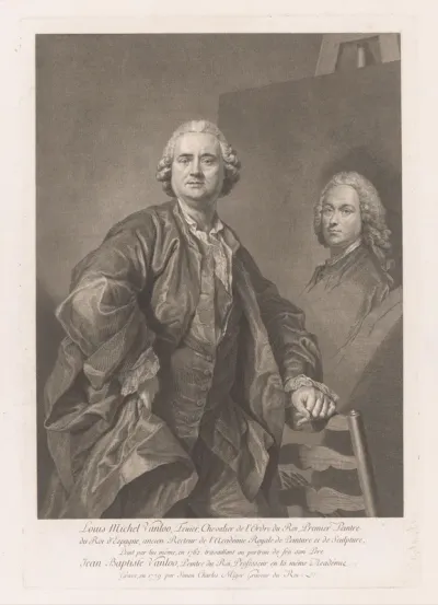 Portret van Louis-Michel van Loo met een portret van zijn vader