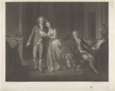 Portret van Louise, prinses van Oranje-Nassau, Willem I Frederik, koning der Nederlanden, en Frederik, prins van Oranje-Nassau
