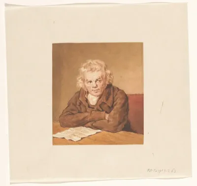 Portret van Lourens van Schaick, zittend lezend aan tafel